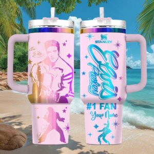 Elvis Presley #1 Fan Personalized Pink Holographic 40oz Tumbler