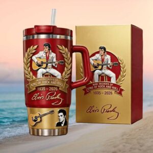Elvis Presley Nine Decades of King of Rock and Roll 1935 2026 Commemorative Tumbler