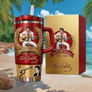 Elvis Presley Nine Decades of King of Rock and Roll 1935 2026 Commemorative Tumbler
