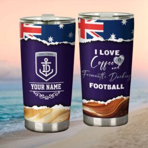 Fremantle Dockers Afl Personalized Coffee Tumbler   Australian Flag Design