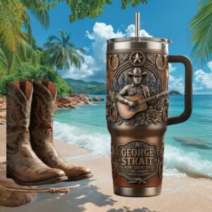 George Strait Pure Country Texas Legend Cowboy Classic 3D Tooled Leather Look Tumbler