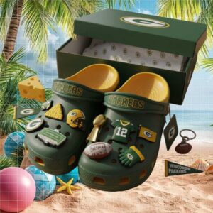 Green Bay Packers Fan Gear Crocs with Custom Football Charms