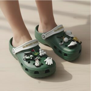 Green Golf Themed Clogs with Jibbitz Charms