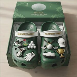 Green Golf Themed Clogs with Jibbitz Charms