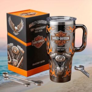 Harley Davidson 125th Anniversary V Twin Engine 40oz Flame Tumbler