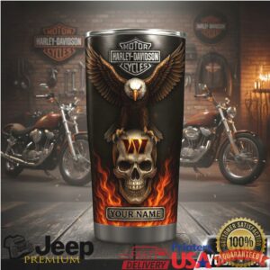 Harley Davidson Fiery Skull & Eagle Custom Tumbler