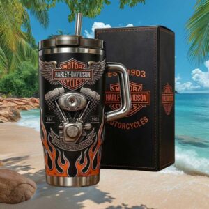 Harley Davidson Vintage Engine 40oz Tumbler with Handle and Gift Box
