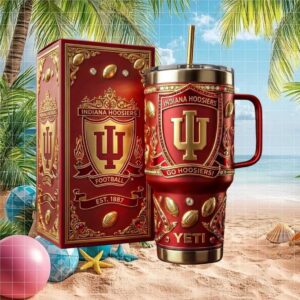 Indiana Hoosiers Football Luxury Gold & Crimson 40oz Tumbler with Gift Box