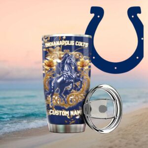 Indianapolis Colts Nfl Gold Floral Horse Custom Tumbler