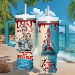 JAWS Movie 50th Anniversary 1975 2025 Custom Name 40oz Tumbler