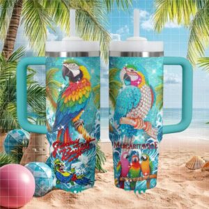 Jimmy Buffett Margaritaville Glitter Parrot Tropical 40oz Tumbler
