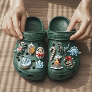 Jurassic World Green Classic Clogs with Dinosaur & Holiday Charms