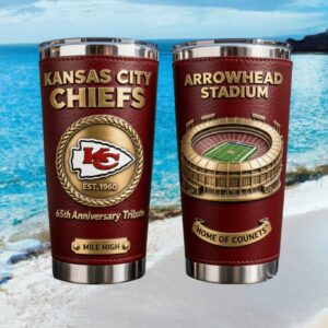 Kansas City Chiefs 65th Anniversary Tribute Arrowhead Stadium Leather Style Tumbler