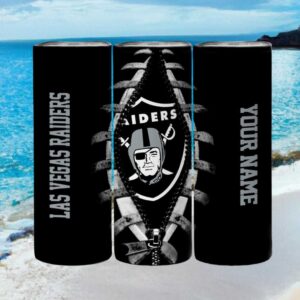 Las Vegas Raiders Nfl Black Zipper Design Custom Name Tumbler