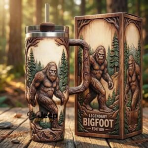 Legendary Bigfoot Edition Carved Wood Style 40oz Tumbler with Handle