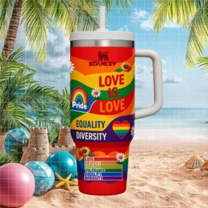 Love is Love Pride Equality Diversity Rainbow Flag Stanley Tumbler Design