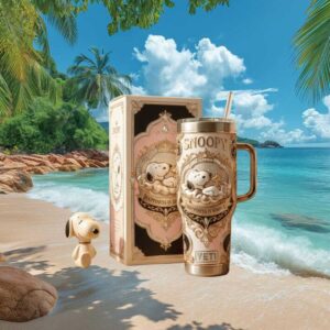 Luxury Snoopy “Happiness is Simple” Gold Embossed 40oz Tumbler with Gift Box