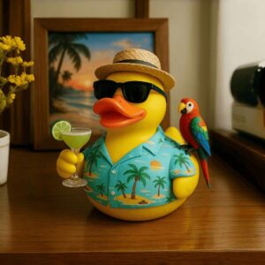 Margaritaville Lifestyle Desk Decor Hand Painted Tropical Duck with Parrot