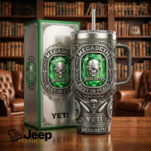 Megadeth Rust In Peace Vic Rattlehead Jewel Inlay 40oz Tumbler with Handle
