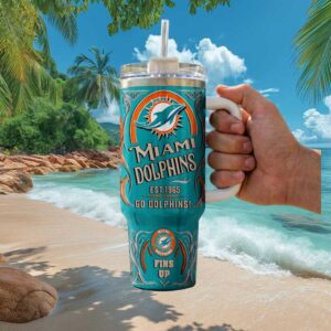 Miami Dolphins Vintage 40oz Tumbler with Handle Fins Up Est 1965