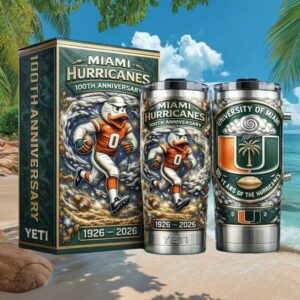 Miami Hurricanes 100th Anniversary 1926 2026 Sebastian the Ibis Mascot 40oz Tumbler