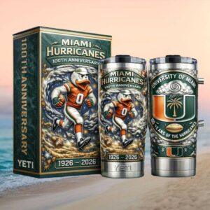 Miami Hurricanes 100th Anniversary 1926 2026 Sebastian the Ibis Mascot 40oz Tumbler
