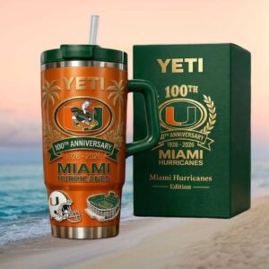 Miami Hurricanes 100th Anniversary Orange Edition Insulated Tumbler with Stadium Art