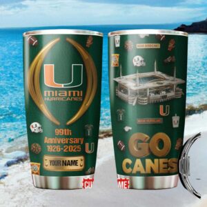 Miami Hurricanes 99Th Anniversary Go Canes Custom Name Green Tumbler