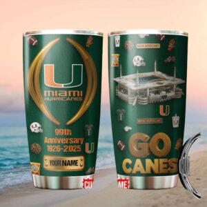 Miami Hurricanes 99Th Anniversary Go Canes Custom Name Green Tumbler