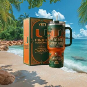 Miami Hurricanes Fiesta Bowl Champions EST 1925 Green and Orange Ombre Tumbler