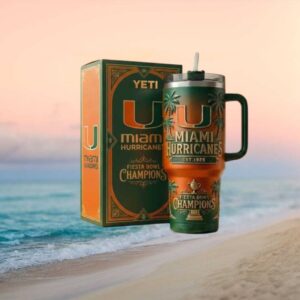 Miami Hurricanes Fiesta Bowl Champions EST 1925 Green and Orange Ombre Tumbler