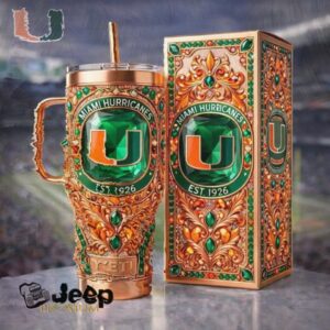 Miami Hurricanes “The U” Emerald Jeweled Luxury Anniversary Tumbler