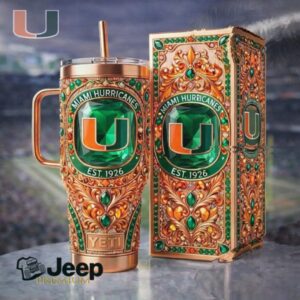 Miami Hurricanes “The U” Emerald Jeweled Luxury Anniversary Tumbler