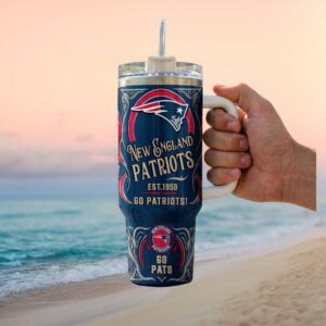 New England Patriots 40oz Tumbler   Go Pats Vintage Aesthetic Insulated Tumbler