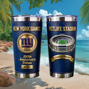 New York Giants 100th Anniversary Big Blue Tribute Leather Wrap Tumbler   MetLife Stadium