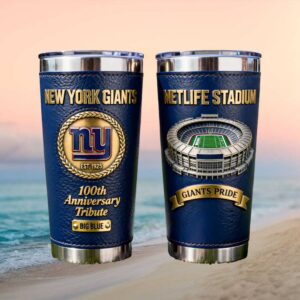 New York Giants 100th Anniversary Big Blue Tribute Leather Wrap Tumbler MetLife Stadium