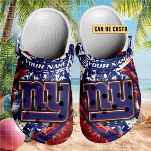 New York Giants Custom Name Blue Red Nfl Clogs
