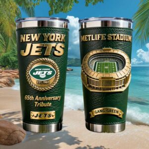 New York Jets 65th Anniversary Tribute Leather Wrap Tumbler   MetLife Stadium Edition