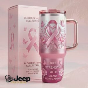 “No One Fights Alone” Bloom of Hope Breast Cancer Awareness 40oz Floral Tumbler