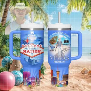 No Shoes Nation Las Vegas Welcome Sign Kenny Chesney Blue Tumbler Design