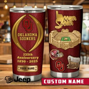 Oklahoma Sooners 135th Anniversary Custom Name Leather Texture Tumbler