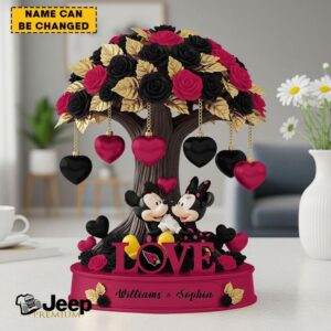 Personalized Arizona Cardinals Disney Mickey and Minnie Rose Love Tree Desktop Ornament