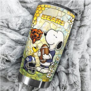 Personalized Chicago Bears Snoopy Football Stained Glass Steel Tumbler