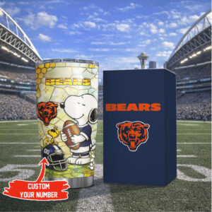Personalized Chicago Bears Snoopy Football Stained Glass Steel Tumbler