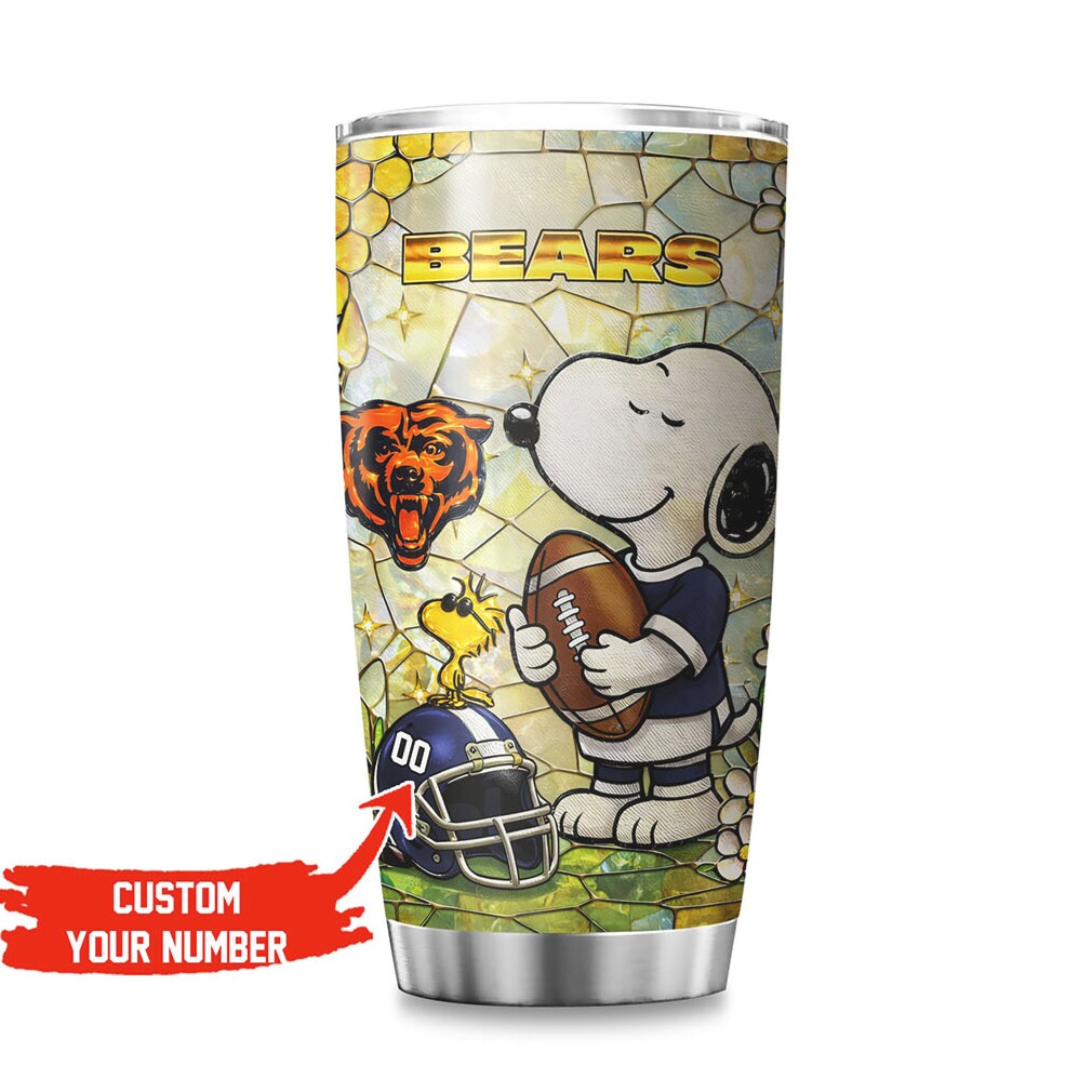 Personalized Chicago Bears Snoopy Football Stained Glass Steel Tumbler Personalized Chicago Bears Snoopy Football Stained Glass Steel Tumbler