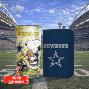 Personalized Dallas Cowboys Snoopy Stained Glass Design 40oz Tumbler
