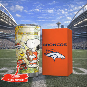 Personalized Denver Broncos Snoopy Stained Glass NFL Insulated Tumbler