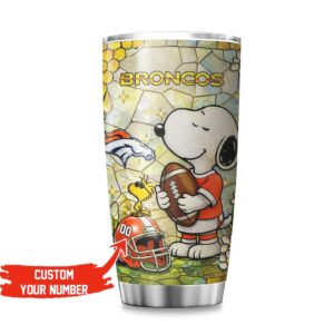 Personalized Denver Broncos Snoopy Stained Glass NFL Insulated Tumbler