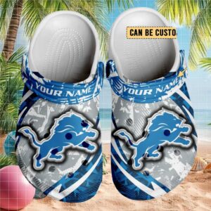 Personalized Detroit Lions Nfl Clogs Silver Blue Design