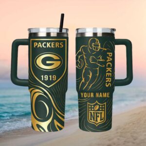 Personalized Green Bay Packers NFL 40oz Tumbler   Custom Name Dark Green & Gold Tumbler